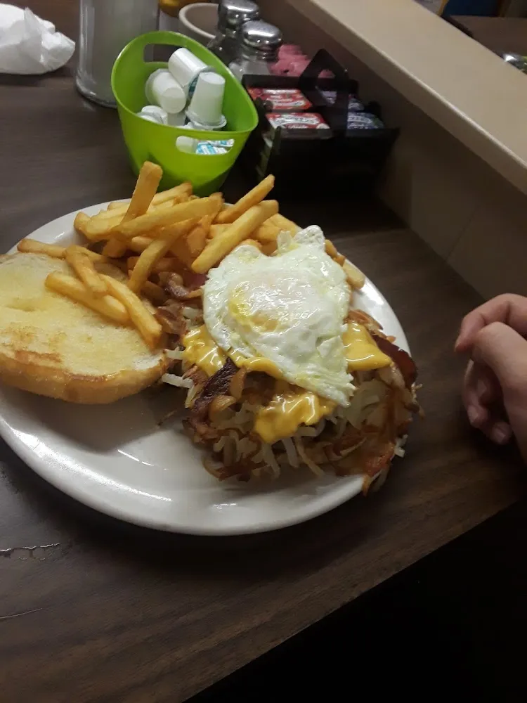 Breakfast Monster Burger and Fries